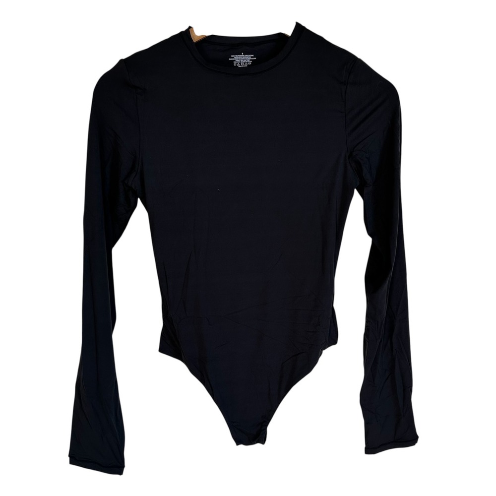 Seasum Bodysuit Long Sleeve Basic Stretch Black Bodysuit Small